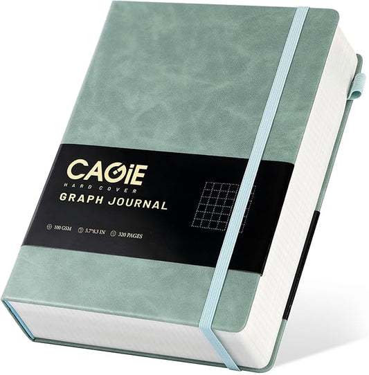 CAGIE Graph Paper Notebook- 320 Pages 100 GSM Graphing Grid Journal A5 Hardcover Leather Quad Ruled Notebooks for Engineering, Math, Work, Green - Bloomnest
