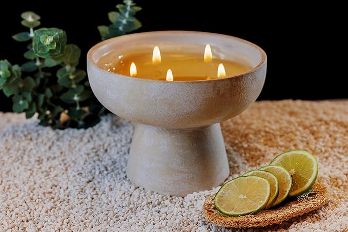 BLUEME Focus - Eucalyptus & Lime, Luxury Candle w/Essential Oils, 5 Wick, Hand-Poured Soy, Cotton Wick, Ceramic - Bloomnest