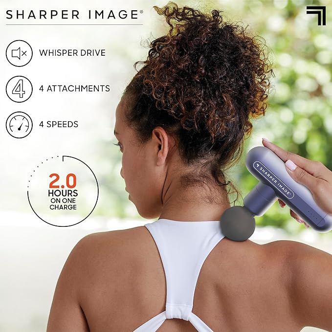 Sharper Image Powerboost Move 2.0 - Mini Percussion Massage Gun| 4 Attachments, 4 Speeds| Portable Full Body Back & Shoulder Massager| Muscle Recovery & Pain Relief| Deep Tissue Massage Tool Gift - Bloomnest