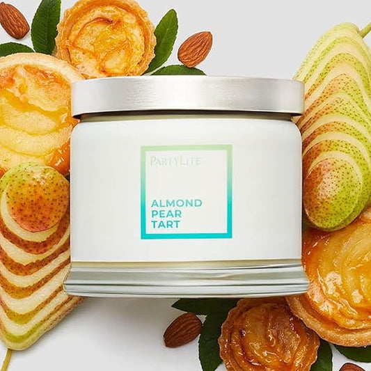 PartyLite 3-Wick Jar Candle, Highly Fragranced Clean Burning Glass Candle, 25-45 Hours Burn Time (Almond Pear Tart) - Bloomnest