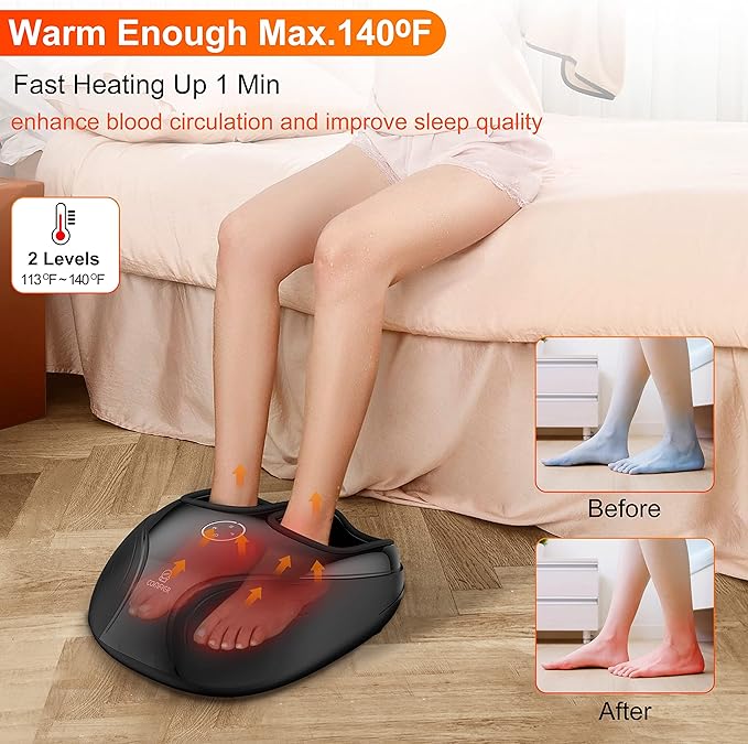 Shiatsu Foot Massager with Heat,Compression Kneading Rolling Feet Massager for Plantar Fasciitis,Neuropathy Massage for Foot Pain Relax at Home,Office, Gifts for Dad, Mom, Presents - Bloomnest