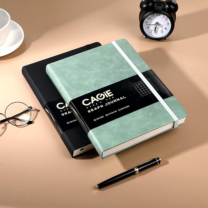 CAGIE Graph Notebook 320 Pages 100 GSM Paper Graphing Grid Journal B5 Hardcover Leather Quad Ruled Notebooks for Engineering, Math, Work, Green - Bloomnest