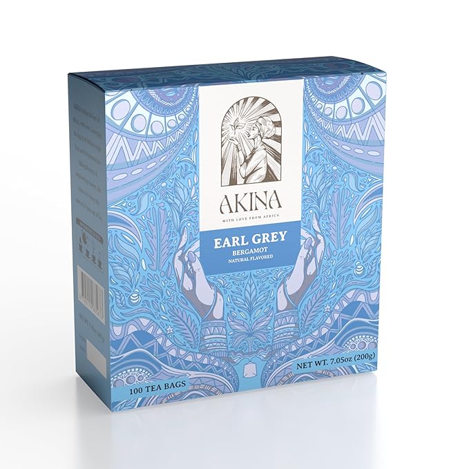 Akina Earl Grey Tea, Naturally Flavored Black Tea | 100% Single-Origin | Kenyan Origin, Gourmet (100 String & Tag Bags, 200g) - Bloomnest