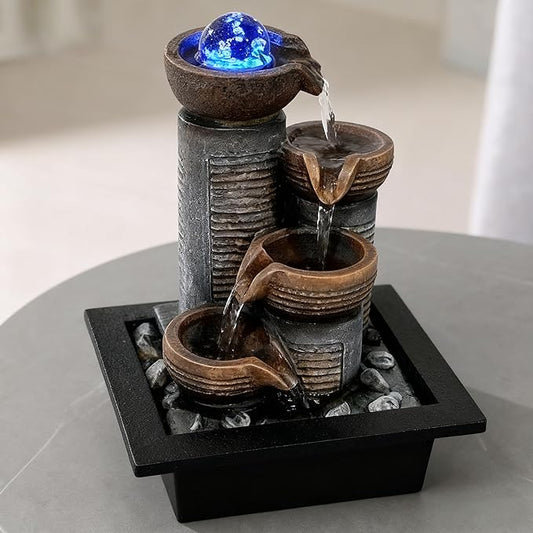 Soothing 4-Tier Tabletop Fountain with led Crystal Ball - Indoor Waterfall Fountain for Desk, Perfect Zen Decor for Office, Home, or Gift, Featuring Quiet Pump and Compact Design GIDITA