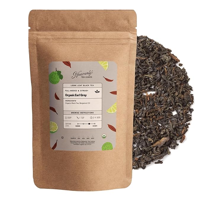 Heavenly Tea Leaves Organic Earl Grey, Loose Leaf Black Tea, 4 Oz. (Approx. 50 Cups) - Strong, Full Bodied, Brisk, Great For Hot Or Iced Tea, Naturally Caffeinated, Premium Quality - Bloomnest