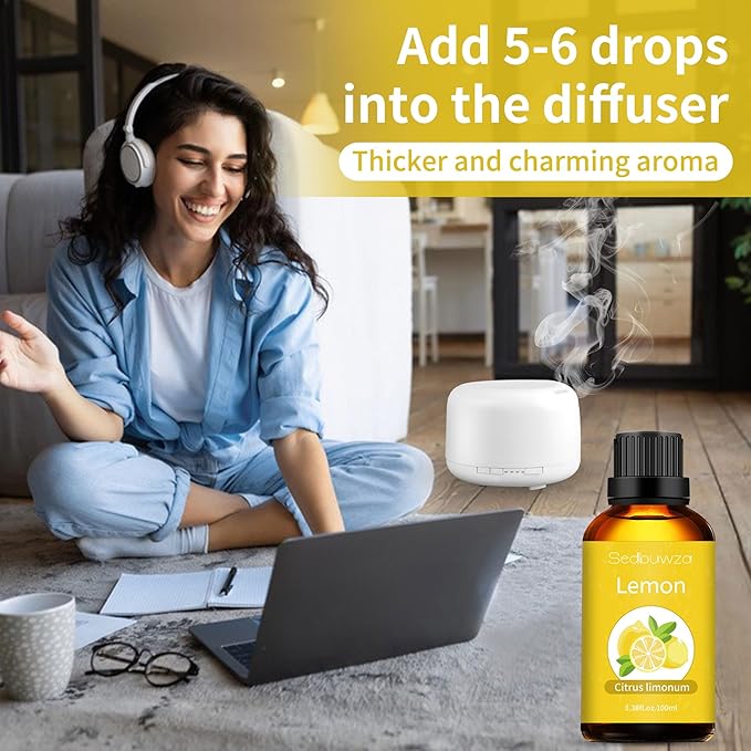 Sedbuwza Lemon Essential Oil 3.38 Fl OZ, 100% Pure Undiluted Lemon Oil for Diffuser, Aromatherapy, Perfumes, Candle, Soap Making Sedbuwza
