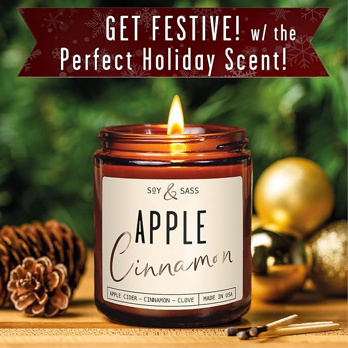 Apple Cinnamon Candles, Cinnamon Apple Candle - 'Apple Cinnamon' Infused w/Essential Oils I Scented Strong Soy Candles for Home for Christmas/Fall I Apple Pie Candle I 50Hr Burn, Made in USA - Bloomnest