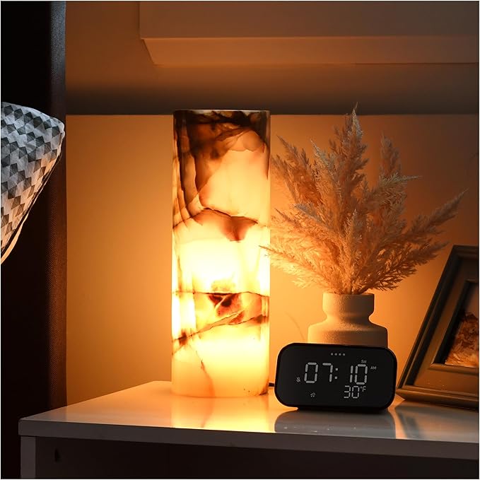 UMAID Handcrafted Onyx Marble Table Lamp, Each Lamp One-of-a-Kind with Natural Patterns, Warm Amber Glow, Dimmable Cord & Bulb, Modern Home Decor for Bedroom, Desk, Office, Living Room, or Bedside