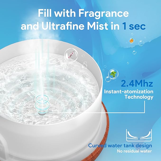 ASAKUKI Essential Oil Diffuser 500ml, Ultrasonic Aromatherapy Humidifier with Remote Control, 7 LED Colors, Timer & Auto-Off, Large Room Diffuser (Yellow) - Bloomnest