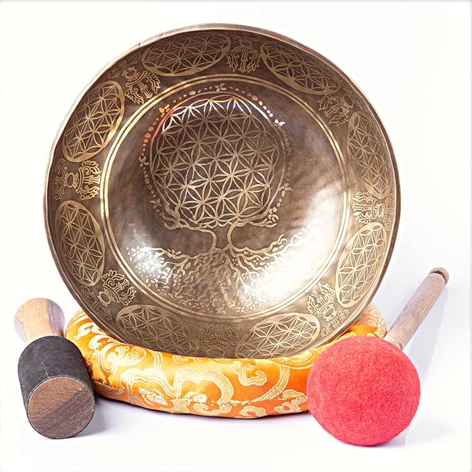 Large Tibetan Singing Bowl Set - 9" Master Healing Grade For Sound Bath Chakra 7 Metal Meditation Yoga By Himalayan Bazaar HimalayanBazaar