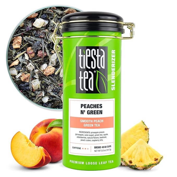 Tiesta Tea - Peaches N’ Green, Loose Leaf, Smooth Peach Green Tea, Premium Blend, Medium Caffeinated, Make Hot or Iced & Brews Up to 50 Cups, 5 Ounce Refillable Tin - Bloomnest