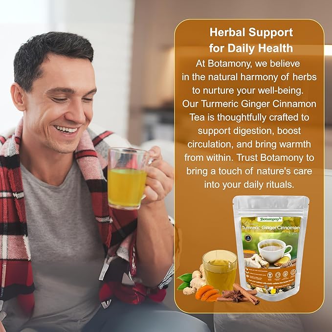 BOTAMONY, Premium 65 Turmeric Ginger Cinnamon Blend Tea Bags, Support Weight, Skin and Sleep, 100% Natural & No Additives & Caffeine Free - Bloomnest
