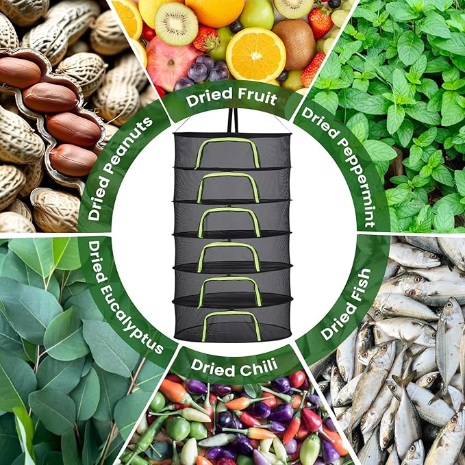6 Layer 24" Herb Drying Rack Hanging with Garden Pruning Shears, Large Zipper, Hook & Notepad, Foldable Drying Rack for Herbs, Spices & Seasonings, Hanging Herb Dryer Indoor & Outdoor - Bloomnest