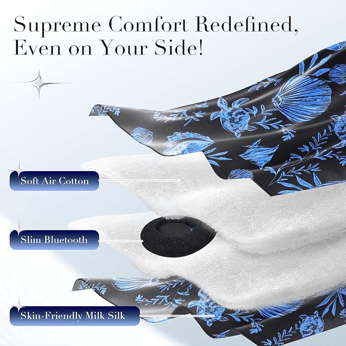 LC-dolida Sleep Mask with Bluetooth Headphones, Extra Large Silk Eye Mask for Sleeping Side Day Sleepers, Sleep Headphones Bluetooth 5.4 for Women Men with Thin Speaker, Blackout, Comfort, Microphone