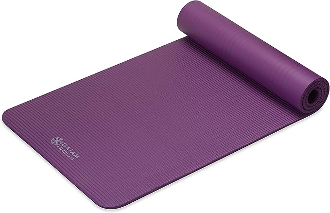 Gaiam Essentials Thick 2/5" (10mm) and Thin 1/4" (6mm) Yoga & Pilates, Fitness & Exercise Mat with Easy-Cinch Carrier Strap