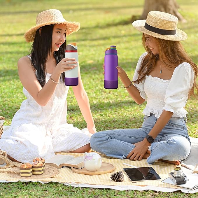 2PCS Silicone Water Bottle Boot for Owala 24oz 32oz 40oz, Anti-Slip Protective Sleeve Bottom Bumper Protector for FreeSip, Twist, and Flip Stainless Steel Water Bottles Alwenid