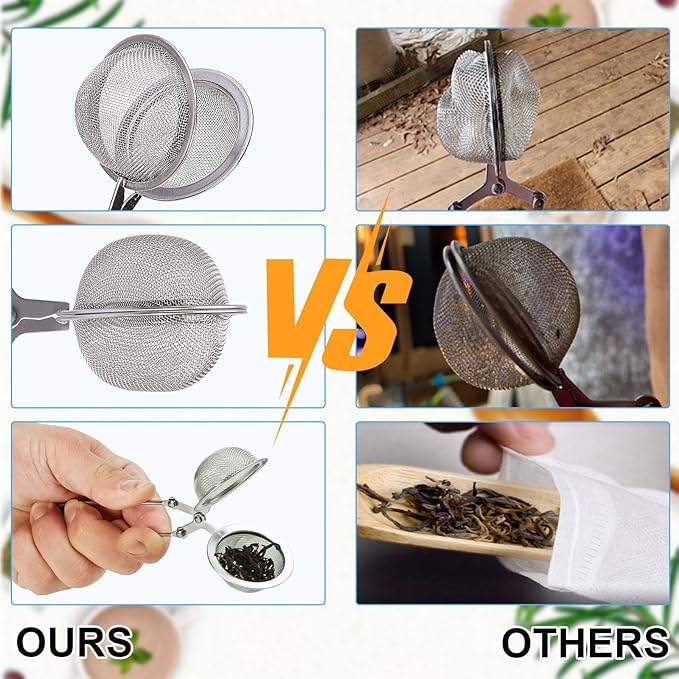 Tea Strainers for Loose Tea, 4 Pack Tea Infuser with Handle Fine Mesh Tea Ball Filter Tea Diffusers Steeper for Loose Leaf Tea, Spices, Seasonings