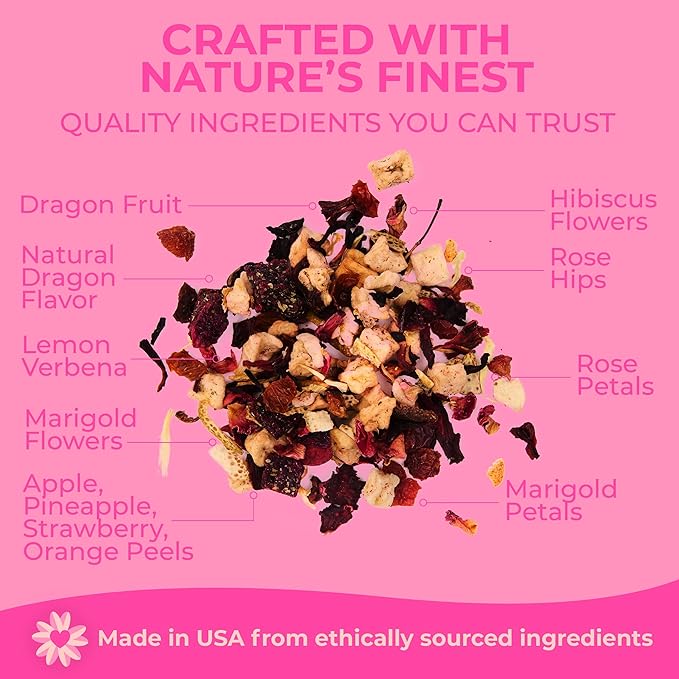 Katy’s Dragonfruit Loose Leaf Tea | Hydrating & Fruity Herbal Tea | Hibiscus, Dragonfruit & Pineapple | Caffeine-Free Fruit Tea | 30+ Cups | Hot or Iced | Antioxidant-Rich | Woman-Owned | 3oz Pouch - Bloomnest