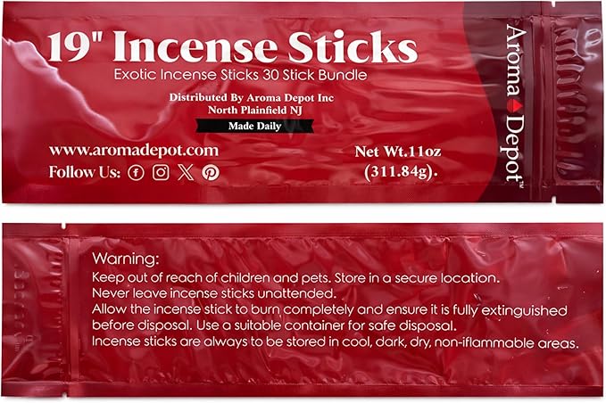 Aroma Depot 19'' Icey Black Type Most Exotic Incense Sticks. One Bundle Approx 27 to 30 Sticks, Jumbo 19 inch Long, Natural 19'' Extra Large Incense Sticks. Burns for 3 to 4 Hours Each. Long Lasting AromaDepotInc