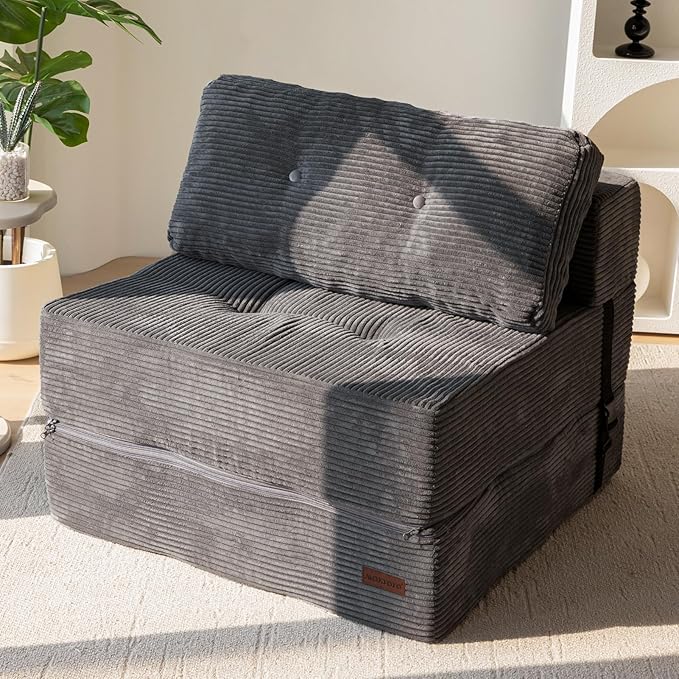 MAXYOYO Folding Sofa Bed, Convertible Sofa Bed with High-Density Support Foam, Portable 4 in 1 Fold Out Chair to Floor Lounger, Versatile Floor Couch for Living Room Bedroom, Dark Grey - Bloomnest