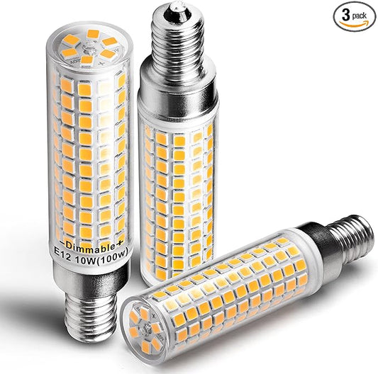 E12 Dimmable LED Candelabra Light Bulbs 100 Watt Equivalent 2700K Warm White 1000 Lumen 10W E12 C7 T6 LED Corn Bulbs for Home Decorative Chandelier Ceiling Fan Pendant Lighting Salt Lamp,3 Pack - Bloomnest