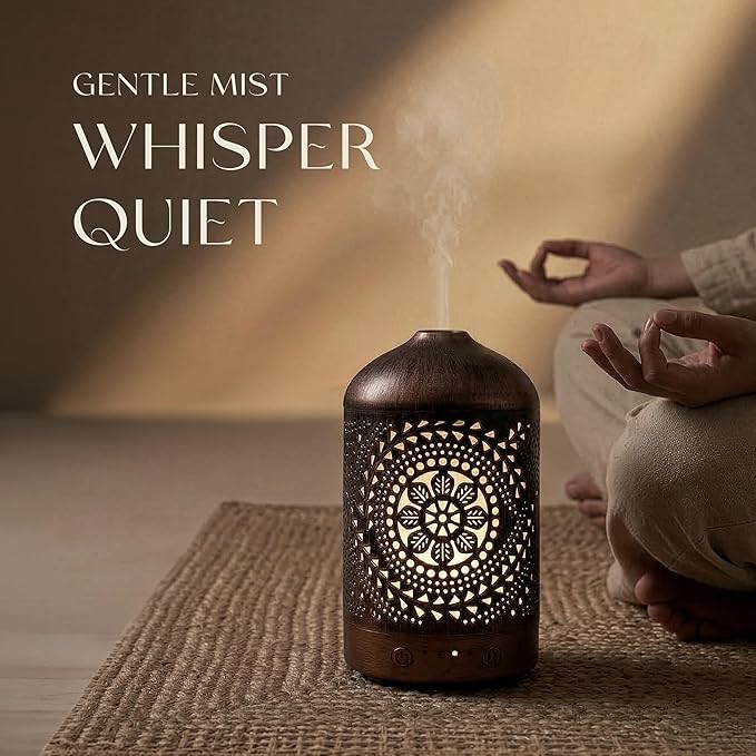 Earnest Living Essential Oil Diffuser Metal Diffuser 100 ml Timers Night Lights and Auto Off Function Home Office Humidifier Aromatherapy Boho Decor Gift EarnestLiving