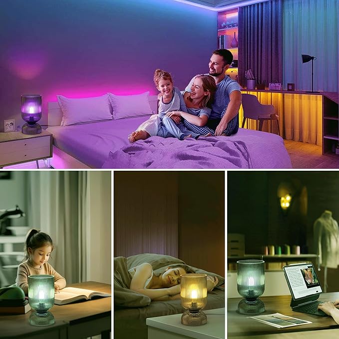 Modern RGB Glass Table Lamp with Remote，Color Changing Bedside Lamp with Green Glass Shade, 16 Colors, On/Off Cord Switch, Nightstand Lamp for Bedroom, Living Room, Office,Bulb Included - Bloomnest