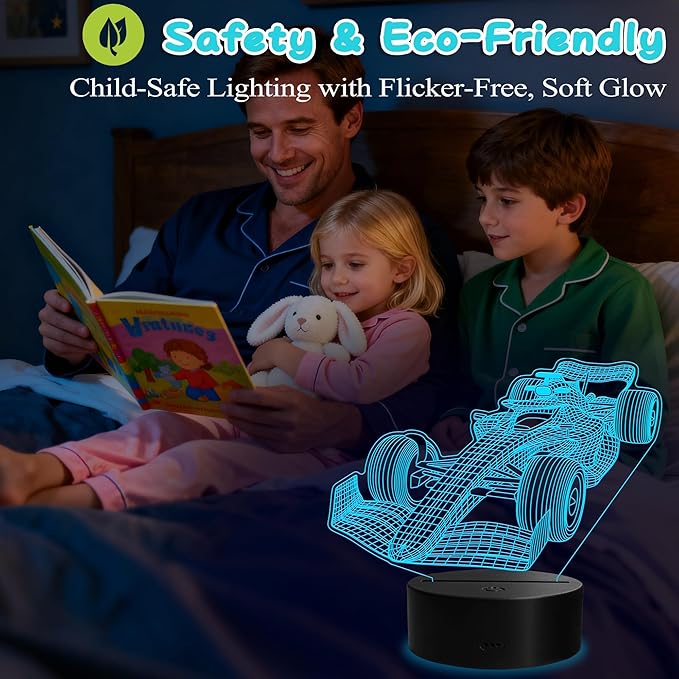 F1 Car Night Light, Formula One Gifts, 3D Illusion Lamp with Remote Control, 16 RGB Colors, 4 Flashing Modes, Timer, Dimmable, Men Boy Racing Car Gifts Room Decoration for Holiday Birthday Christmas - Bloomnest