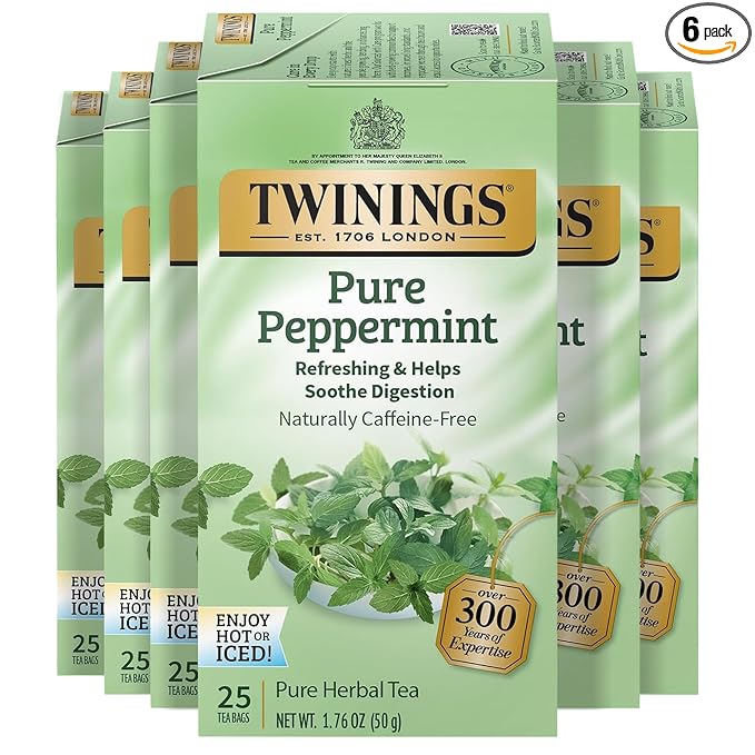 Twinings Pure Peppermint Herbal Tea Individually Wrapped Bags, 25 Count (Pack of 6), Fresh Minty Flavour, Naturally Caffeine-Free, Enjoy Hot or Iced, 150 Teabags - Bloomnest