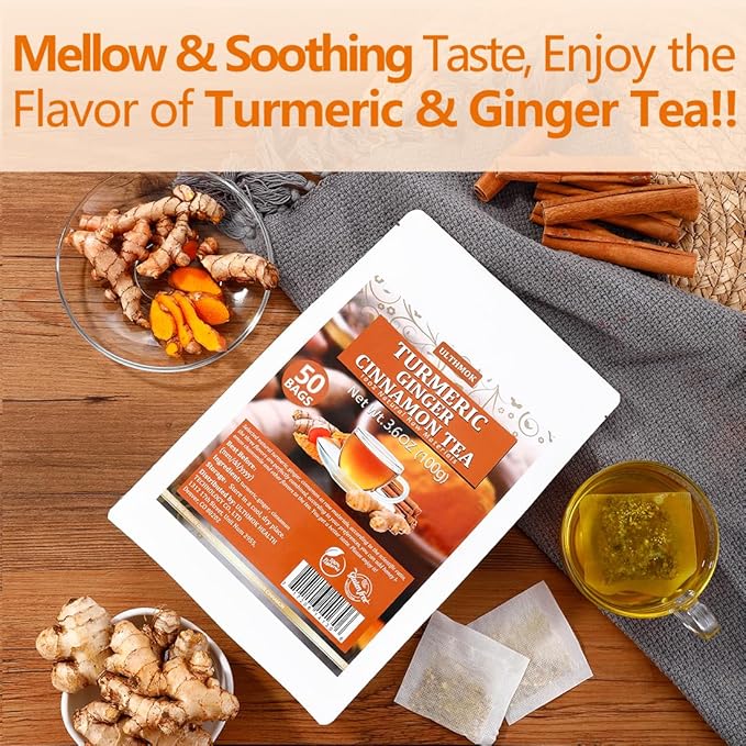 50 Premium Turmeric, Ginger, Cinnamon Blend Tea Bags, 100% Natural & No Additives & Caffeine Free. - Bloomnest