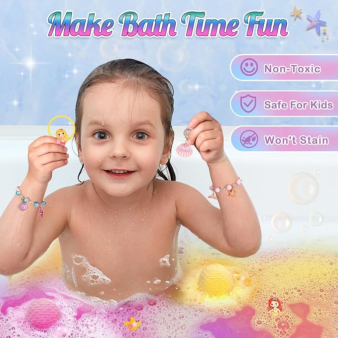 8 Packs Mermaid Bath Bombs for Kids Girls, Bubble Bath Bomb Kit with Surprise Toys Inside, Bath Toys for Kids Aged 4-8, Ideal Birthday Christmas Gifts Stocking Stuffers for Girls 3 4 5 6 - Bloomnest