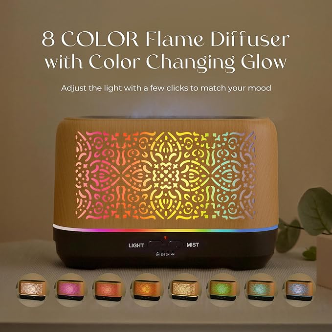 Earnest Living Essential Oil Diffuser Classic Flame Diffuser 200ml Timers Night Lights and Auto Off Function Home Office Humidifier Aromatherapy Diffusers for Essential Oils Wood EarnestLiving