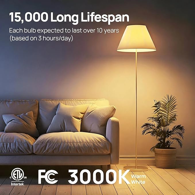 Linkind A19 LED Light Bulbs Dimmable, 60W Equivalent, Energy Efficient 9W, 3000K Warm White, 800 Lumens, E26 Standard Base, 120V, Lighting for Bedroom Living Room Home Office, 6 Packs - Bloomnest