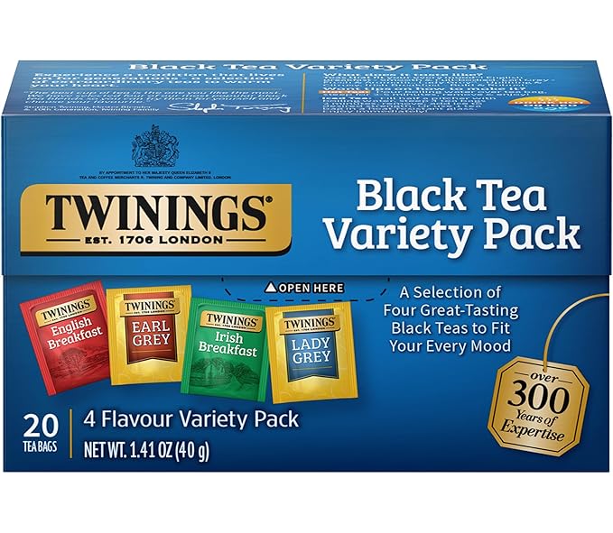 Twinings Black Tea Variety 2-Pack with Earl Grey Tea, English Breakfast Tea, Irish Breakfast Tea, and Lady Grey Tea Bags, Individually Wrapped, 20 Count Ea - Bloomnest