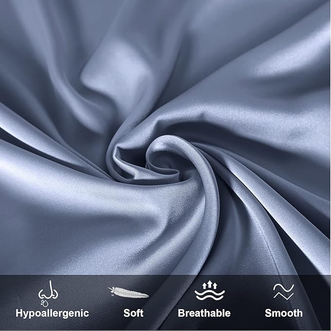 Mulberry Silk Pillowcase for Hair and Skin,Standard Size Cooling Silk Pillow Case with Hidden Zipper,Allergen Proof Dual Sides Soft Breathable Smooth Silk Pillow Cover for Women(Standard,Grayish Blue) - Bloomnest