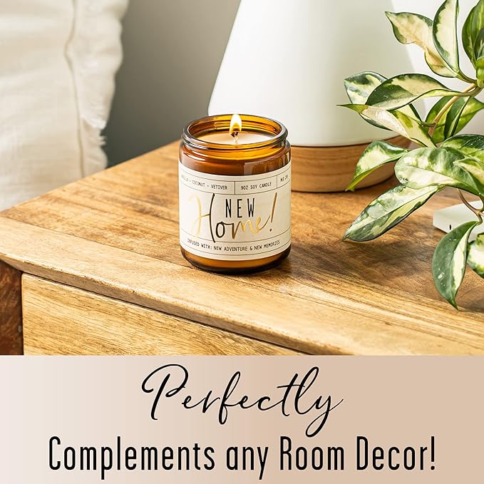 Housewarming Gift, House Warming Gifts New Home, Housewarming Gifts for New House - 'New Home' Soy Candle, w/Vanilla, Coconut & Vetiver I New Home Gifts for Home I 9oz Jar, 50Hr Burn, Made in USA - Bloomnest