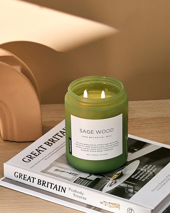M&SENSE Sage Wood Scented Candle, 19.4oz 110 Hours Long Lasting Clean Non Toxic All Natural Soy Wax Candle for Relaxing & Stress Relief, 2 Wick Home Fragrance Gifts for Home Decor - Bloomnest