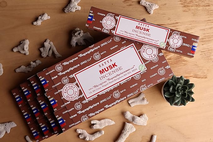 EARTH Satya Musk Incense Sticks 15 GMS (Pack of 12) (Green Certified) Indian Perfumed Hand Rolled Agarbatti Perfect for Worship,Relaxation, Medication. Earth
