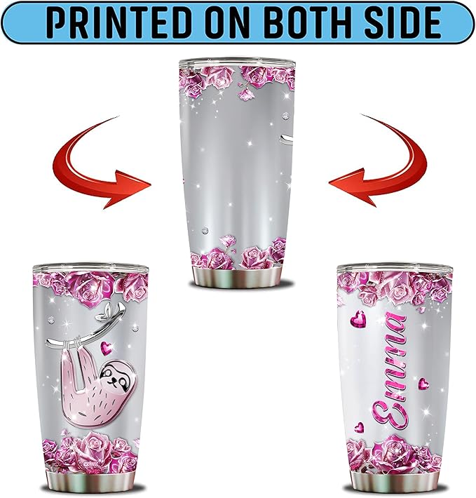 Personalized Sloth Themed Insulated Stainless Steel Tumbler, Ideal Sloths Gifts for Women Girls Wife Daughter, 20oz Coffee Cup Mug Water Bottle, Christmas, Birthday, Mother's Day, Valentine - Bloomnest