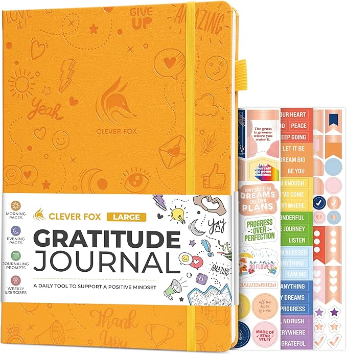 Clever Fox Gratitude Journal Large – Happiness, Positivity & Affirmation Journal – Inspirational Daily Notebook, 3 Months, 8.3x11” (Amber Yellow) - Bloomnest