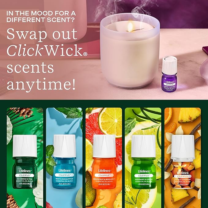 ClickWick Essential Oil Blends for Lifelines Diffusers, 3-Pack in Bloom Set - Essential Oil Blend Refill for Candle, Plant & Shower Aromatherapy Diffuser - Fragrance for Diffusers - Bloomnest