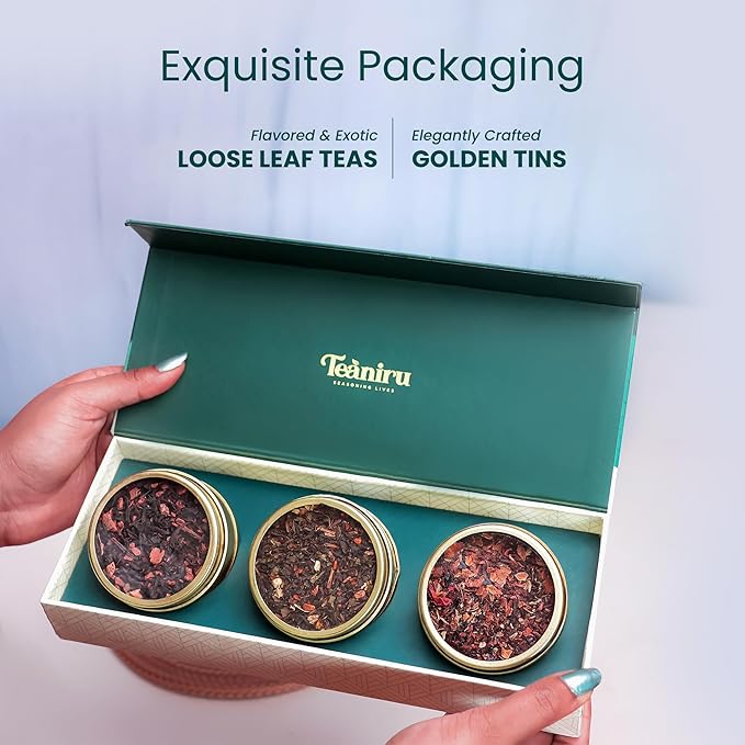 Teaniru, Novelty Tea Collection – Pack of 200 | Loose Leaf Tea Sampler Gift | 3 Flavored Tea - Black, Herbal & Green Tea | Loose Leaf Tea Gift Set for Corporate Gifting | Thanks Giving - Bloomnest