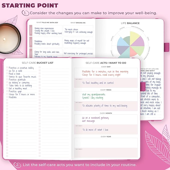 Clever Fox Self-Care Journal – Daily Reflection Notebook – Mental Health & Personal Development Planner, Meditation & Mood Log, A5 (Violet Blossom) - Bloomnest