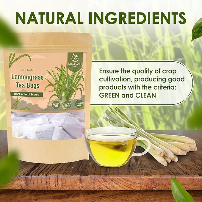 NHAT ANH FARM - Premium Lemongrass Tea Bags, 100 Lemongrass Tea Bags, 100% Natural Dried Lemongrass, Naturally Sweet Herbal Tea, Sugar-Free, Caffeine-Free, No Additives - Bloomnest