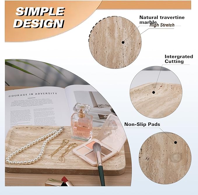 Natural Marble Vanity Tray for Bathroom Counter-12 X6 Decorative Tray for Perfume, Candles, Stone Jewelry Dish Tray - Bloomnest
