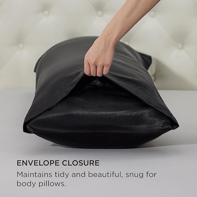 Bedsure Body Pillow Pillowcase - Cooling and Silky Long Body Pillow Covers with Envelope Closure, Satin Similar to Silk Pillowcase for Hair and Skin,Black,20x54 Inches - Bloomnest