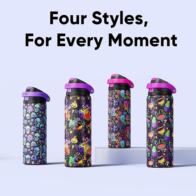 Encool SwiftSip Insulated Stainless Steel Water Bottle with Straw - Leak Proof Sports Water Bottle for School, Travel, Keeps Cold All Day, One-Touch Flip Lid, BPA-Free, 32 oz, Meowgic Night ENCOOL