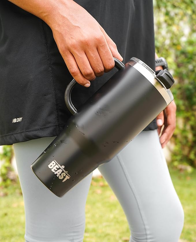 Beast 42 oz Tumbler Stainless Steel Vacuum Insulated Coffee Ice Cup Double Wall Travel Flask (Matt Black) - Bloomnest