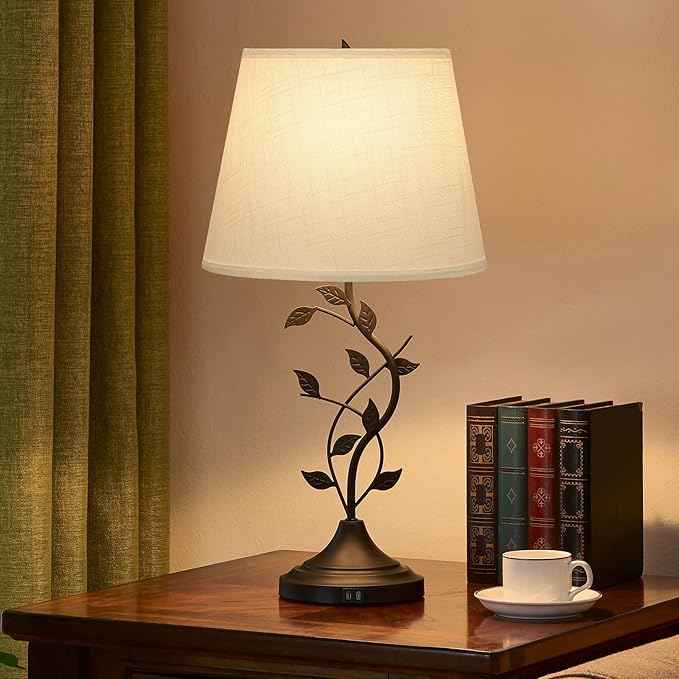 Kakanuo USB Table Lamp Bedside Lamp with USB C Charging Ports, White Traditional Nightstand Lamp Desk Lamp Large Retro Table Lamp for Bedroom and Living Room - Bloomnest