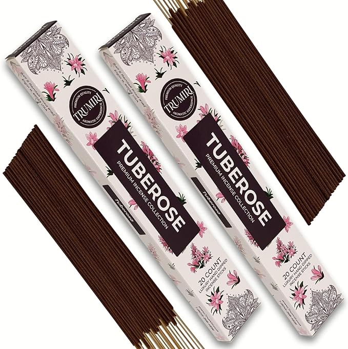 Tuberose Incense Sticks - Total 40 Insence-Sticks - Dual Pack of 20 Insense - Inciensos - Inscents - Natural Non Toxic Ingredients - Incents - Incence - Inscense - Insents TRUMIRI